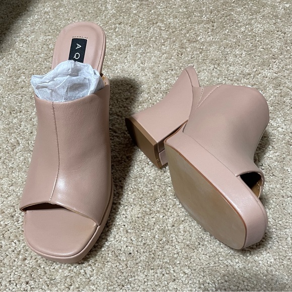 Aqua | Shoes | Nib 858 0 Leather Wedge Tan Platform Heel Mules Slip On